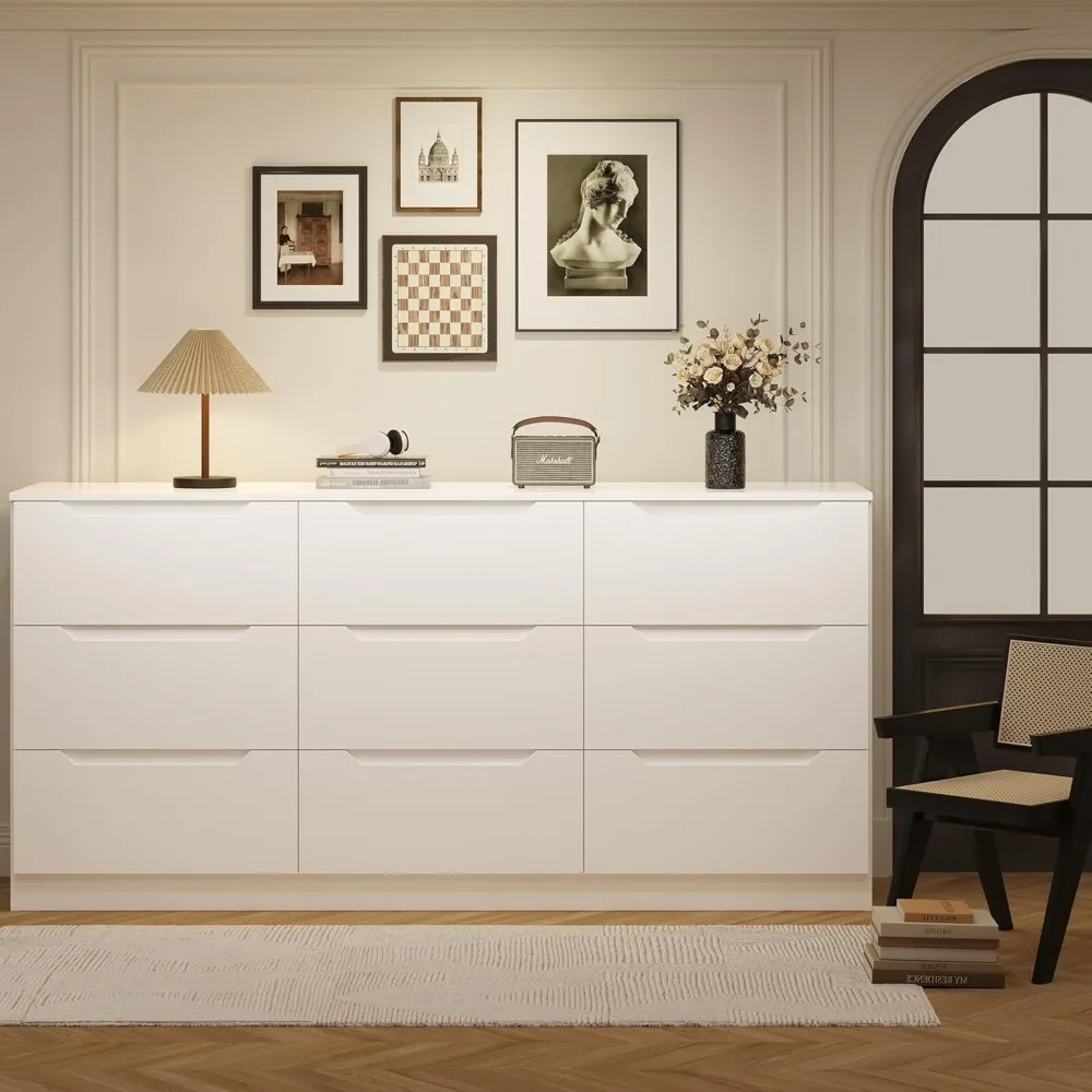 خزانة ذات 9 أدراج، وخزانة ذات أدراج بعرض 62 بوصة، وخزانة تخزين حديثة مع أدراج خشبية كبيرة #5