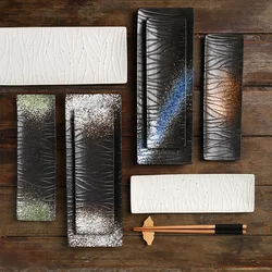 Ceramic sushi plate Japanese ceramic tableware Hotel household fish plate and flat plate rectangular plate