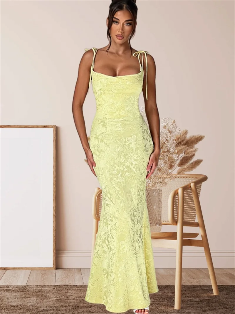 

Желтое элегантное платье для выпускного вечера, сексуальное, в полоску, без рукавов, с завязками на спине, длинное, фасона «русалка», для вечеринок, официальных мероприятий, свадеб, дней рождения, вечерних мероприятий.