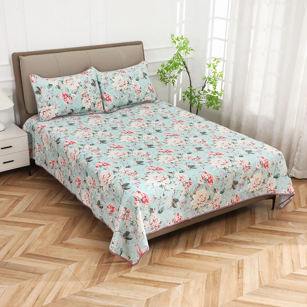 3-Pieces Cotton Printed Quilt Set Queen Size American Bedspread Coverlets All Season Bedding Set Home Decor Blanket for Bed