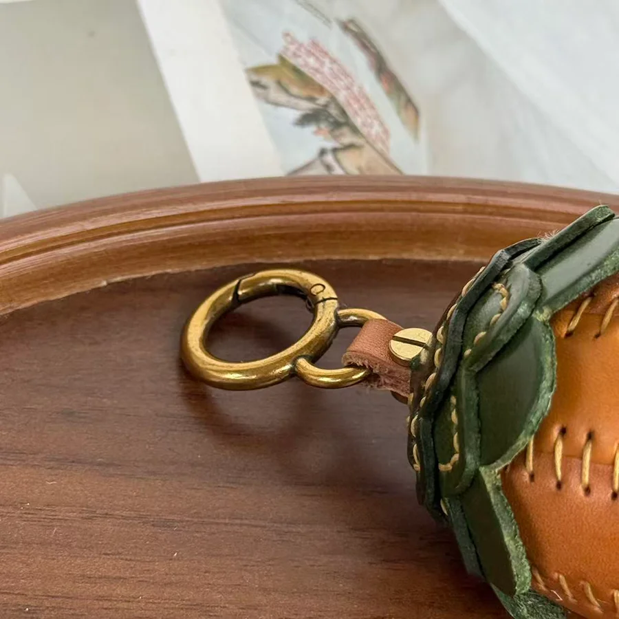 Genuine Leather Knitting Diy Handmade Crochet Pine Cone Acorns Plant Keyring Handmade Pine Cone Accessories Keychain Brown Green