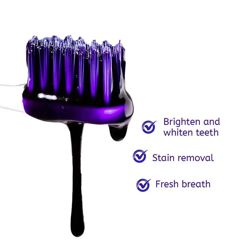 SMILEKIT-Creme dental branqueador roxo, remover a mancha de fumaça, reduzir o amarelecimento, cuidar das gomas dentárias, respiração fresca, V34