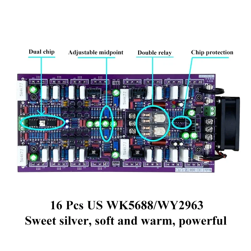 Papan Amplifier daya 2 saluran 960w * 2 4Ω, dapat Jembatan Mono daya tinggi 16 buah Transistor Us WK5688 WY2963 suara manis Audio HIFI