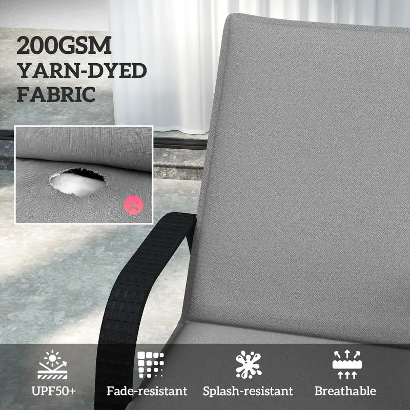Outsunny Foldable Chaise Lounge Cushion Set of 2, Outdoor Lounge Chair Cushion Set, UPF50+ 200gsm Fabric, 76" x 23", Gray view 4
