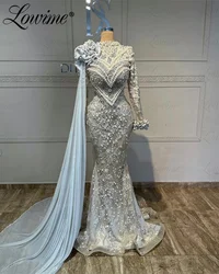 Elegant Dubai Evening Dress Robe De Soiree Full Pearl Formal Party Gowns 2024 Customize Aso Ebi Long Sleeve Mermaid Prom Dresses