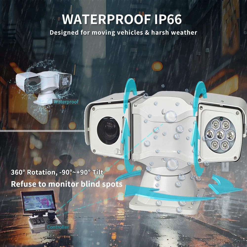 Cámara PTZ universal para barcos y vehículos 150m IR 33x Zoom IP66 -35 ° C~55 ° C Detección rápida de movimiento para camiones y embarcaciones marinas