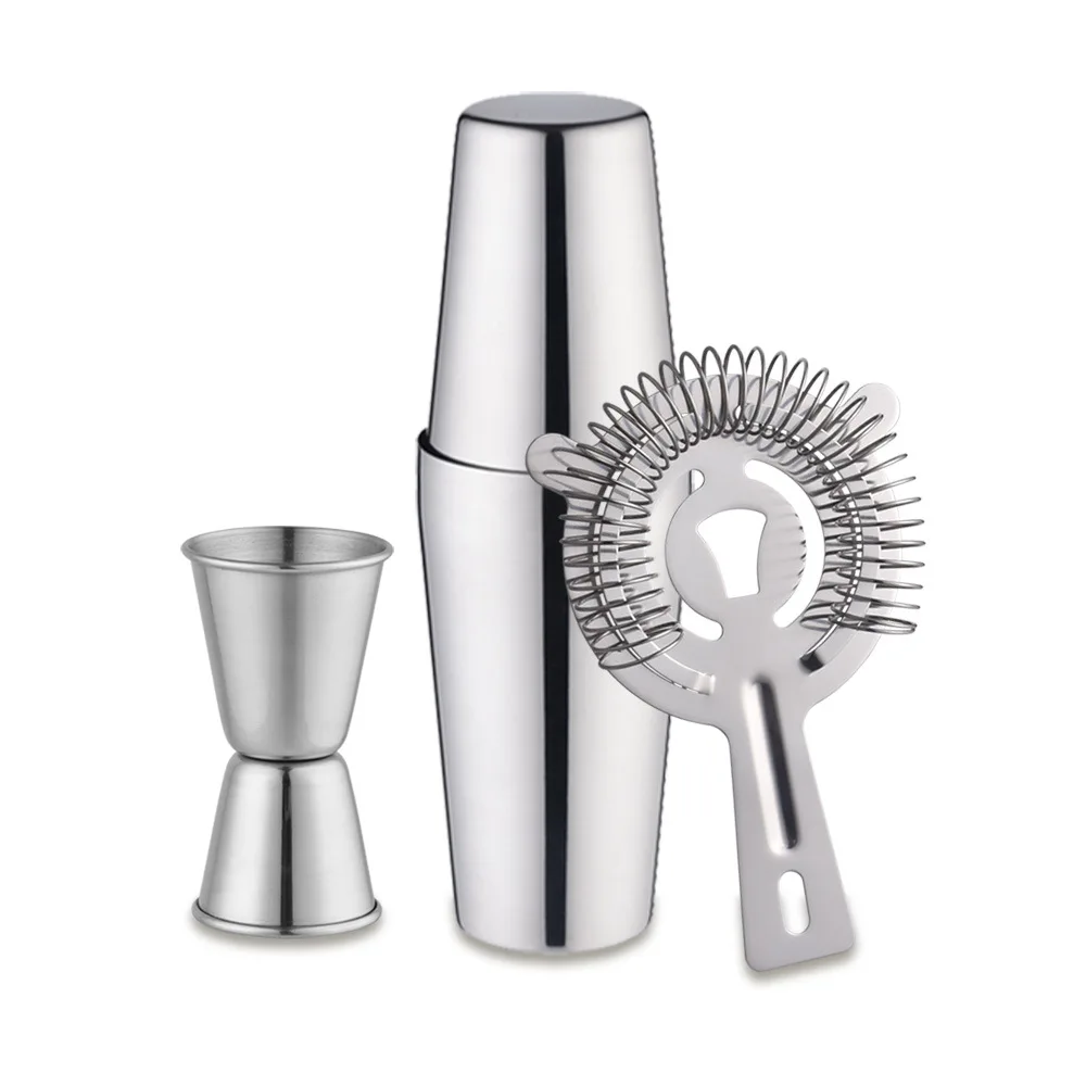 750ml Boston Stainless Steel Cocktail Shaker 3Pcs Bar Tool Set Professional Bartender Mixing Kit