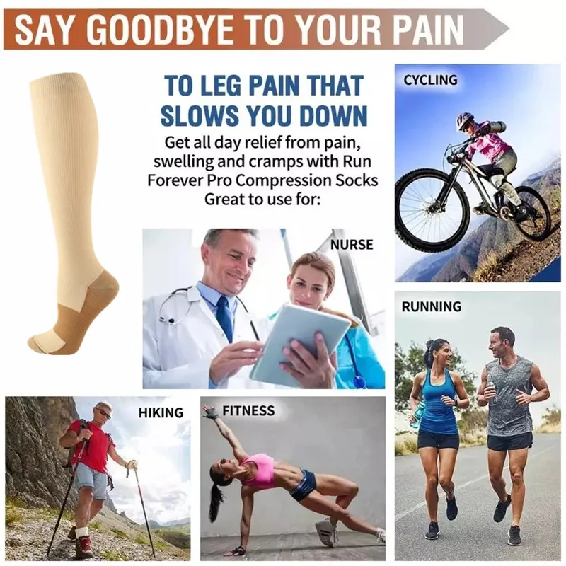3 Pairs Unisex Copper Knee High Compression Socks 15-20mmHg Gradient Support Socks Relieve Fatigue For Standing Sports