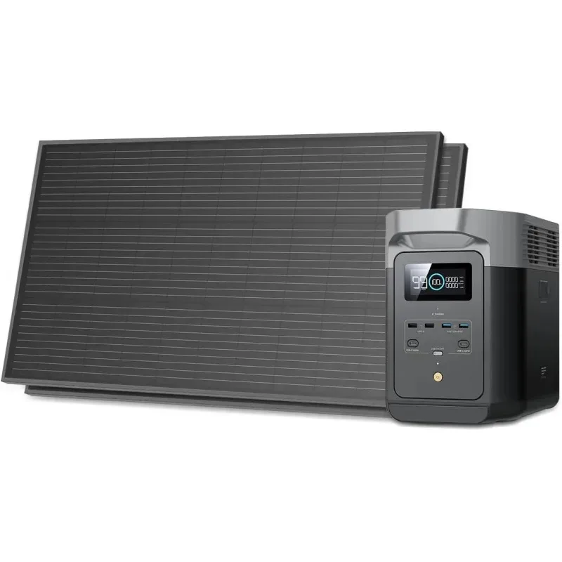 QWSolar Generators.DELTA 2 Portable Power Station with 2PCS 100W 12V Solar Panels.1024Wh LFP Battery.Fast Charging.Power Station