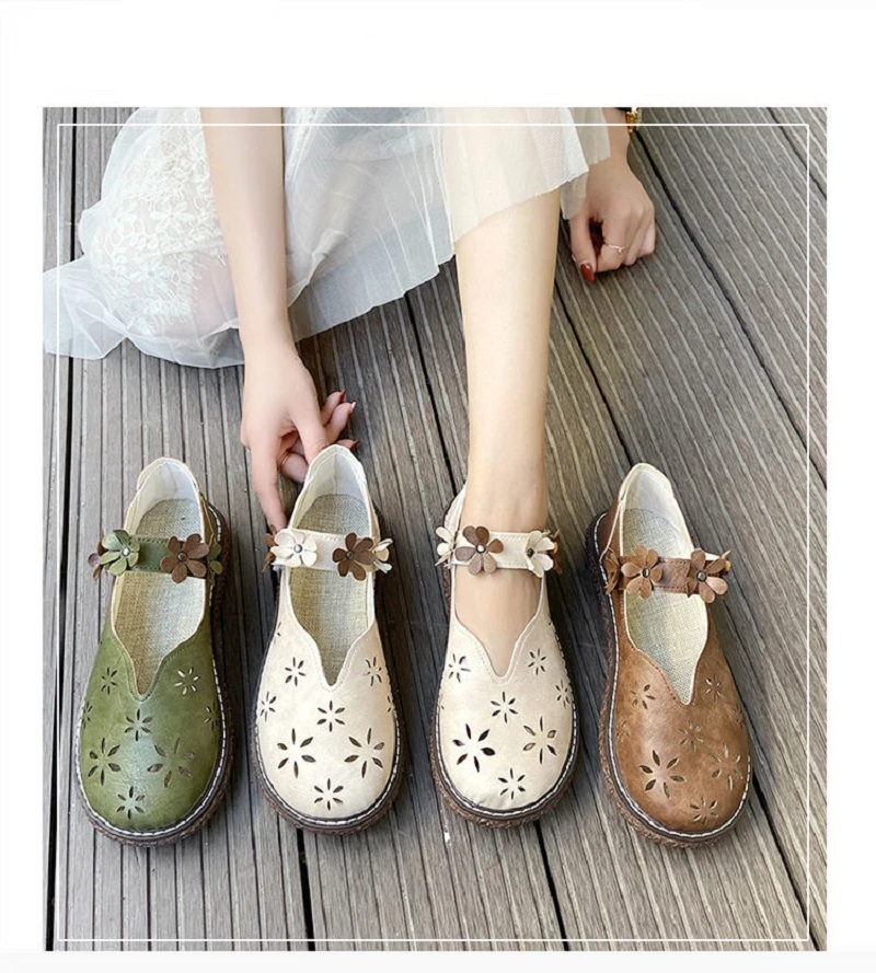 

Retro Mary Jane Flats Platform Shoes hollow Lolita Shoes Women's Loafers New summer Casual Literary Shoes Moccasins Lady Flats