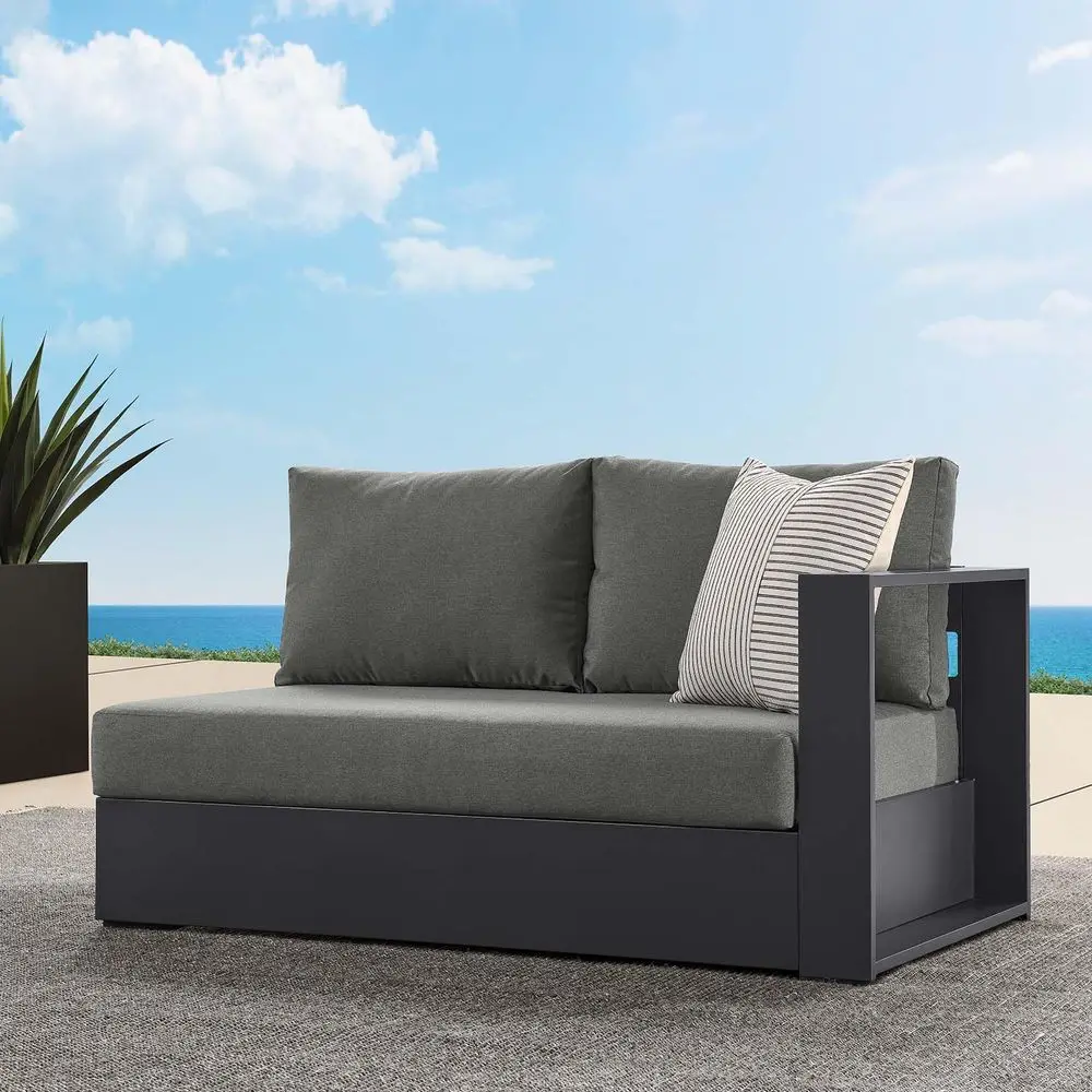 

Tahoe Aluminum Modular RightFacing Outdoor Patio Loveseat in Gray Charcoal with WeatherResistant Cushions, Couch for Garden Bac
