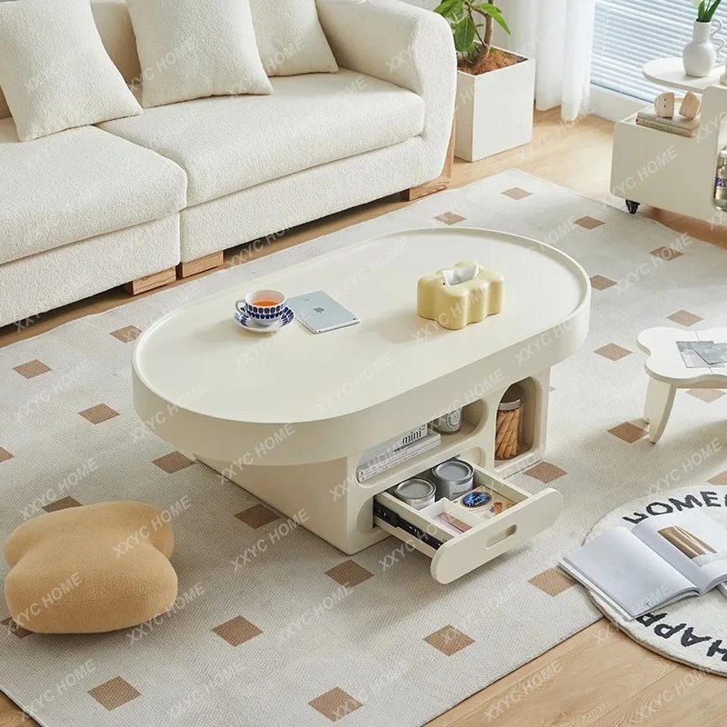 AACream Wind Minimalist Oval Coffee Table Living Room Small Apartment Household Simple Modern Special-shaped Light Luxury