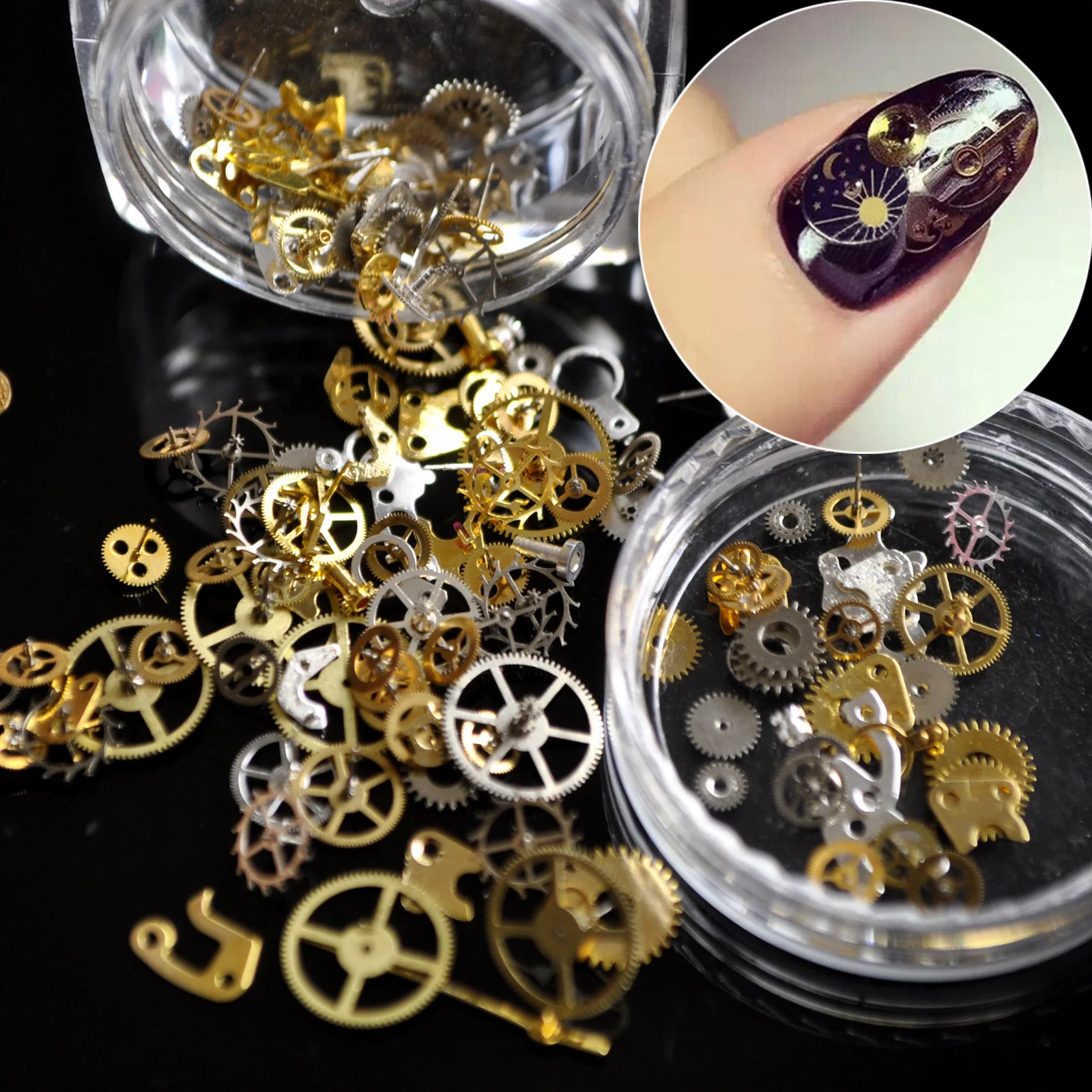 3D Nail Art Decorations Ultra-thin Steam Punk Parts Nail Studs Gold Time Wheel Metal Manicure DIY Nail Tips Art N02 25pcs/lot