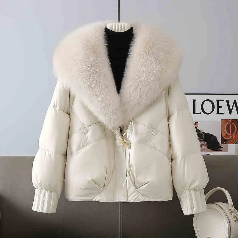 Sli casual versátil algodão jaet feminino inverno novo quente thiened grande gola de pele solta pão casaco de algodão puffer