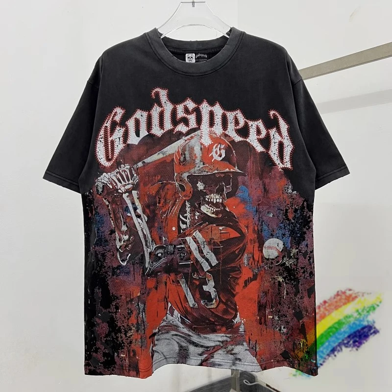 GOD SPEED Top Tee Skull Seaside Holiday Scenery Round Neck Short Sleeve Godspeed T-shirt