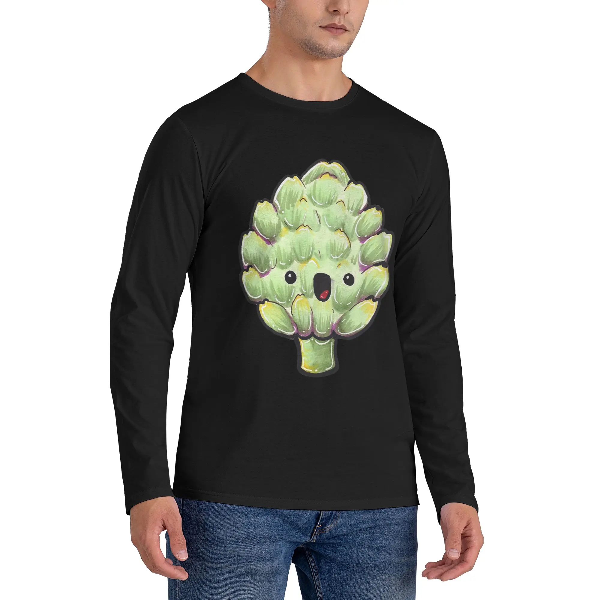 

Милая мужская футболка с длинными рукавами Artichoke, модные футболки с круглым вырезом, весенние и осенние мужские топы