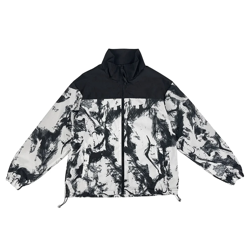 

Splash Ink Style Jacket Men's Spring Autumn Loose Windproof Coat Fashion Stitching Color Graffiti Bomber Jackets Couple