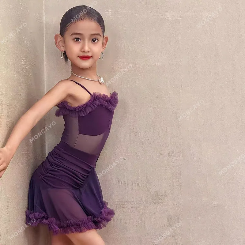 ملابس الممارسة اللاتينية رومبا تشا تشا سامبا السالسا فستان الرقص اللاتيني الفتيات قاعة الرقص فستان قياسي للأطفال أداء الرقص #5