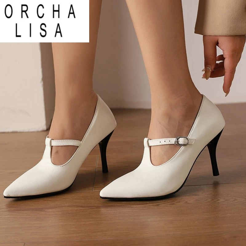 

ORCHA LISA 2025 Новый дизайн Женские туфли-лодочки с острым носком на тонком высоком каблуке 8,5 см с пряжкой и ремешком Сексуальная обувь для свиданий Большой размер 45 46 47 48