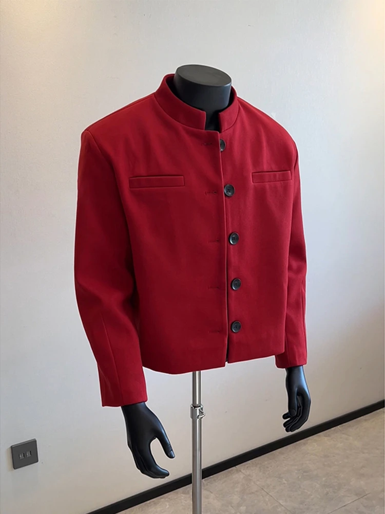 

Red Men's ort Stand Collar Jaet Winter Faion New Year's Suiting High-End Chinese Sle Boys' Clothing Polyester Fiber