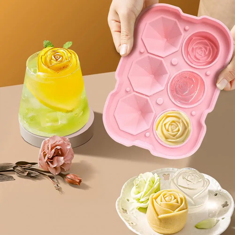 Cocktail Ice Molds Silicone Ice Trays Silicone Ice Cube Tray Set Rose Ball Maker for Cocktails Whiskey Juice Easy Release Mold