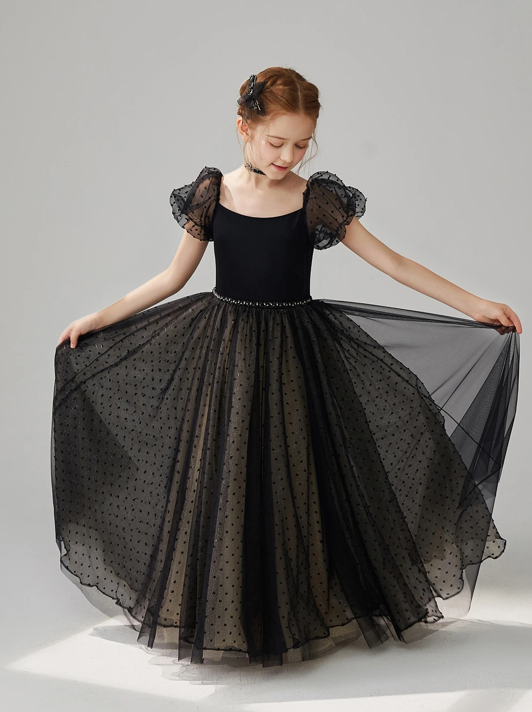 Vestido de princesa estilo Hepburn francês, Vestido de beleza menina, Estilo estrangeiro, High-End, Preto, Pode ser personalizado