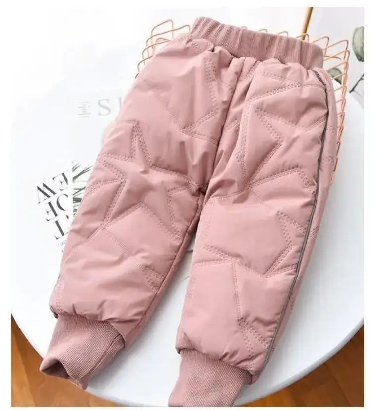 Baby Kids Thick Cotton Ski Pants Boys Girls Winter Plus Velvet Warm Trousers Toddle Waterproof Outdoor Pants For 1-6 Years Old