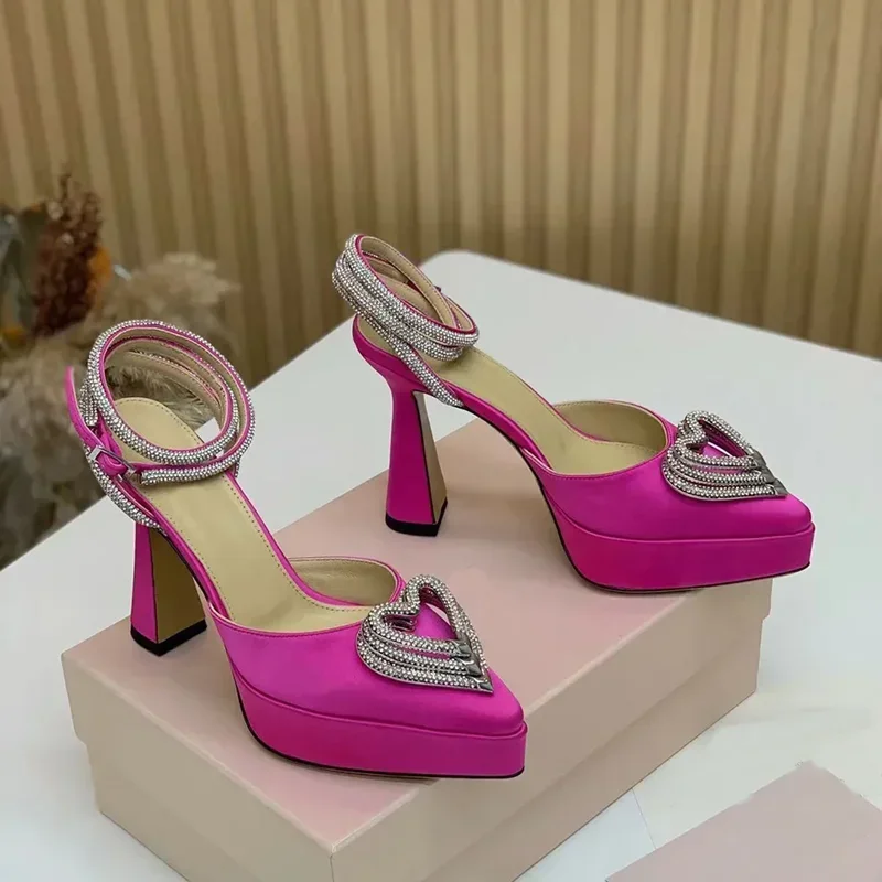 Platform Crystal Love Decoration Sandals Sexy Pointed Toe Thin Heel Ankle Buckle Strap New Arrivals Fashion Women Modern Shoes view 2