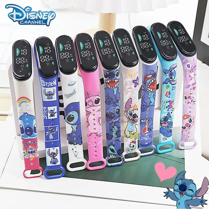 Disney Stitch Wrist Watch Lilo and Stitch Angel Cartoon Printed LED Waterproof Electronic Watch Accessories Student Kids Gift