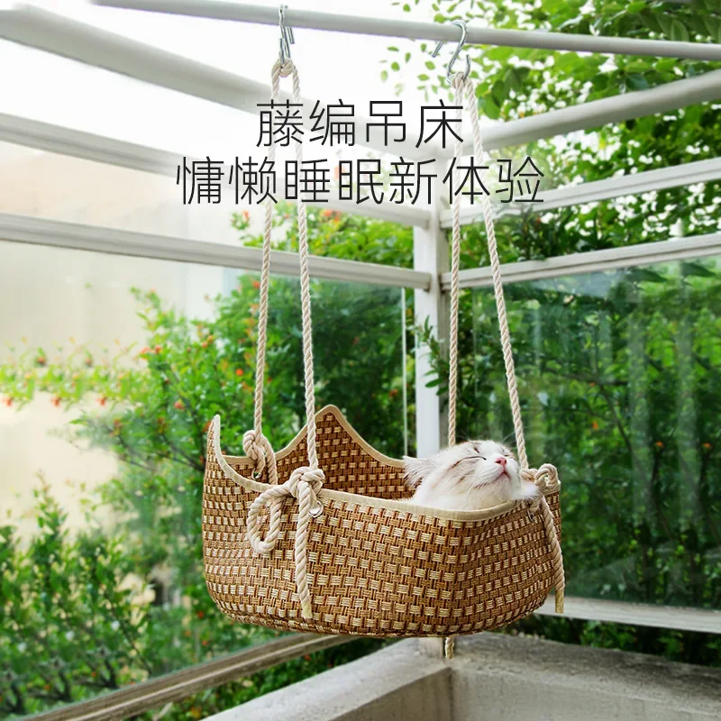 Tengbian Cat Nest Spring/Summer  Hammock Summer Sleeping Cool Nest Cushion Handmade Grass Woven Cat Bed Woven Pet Cat Nest