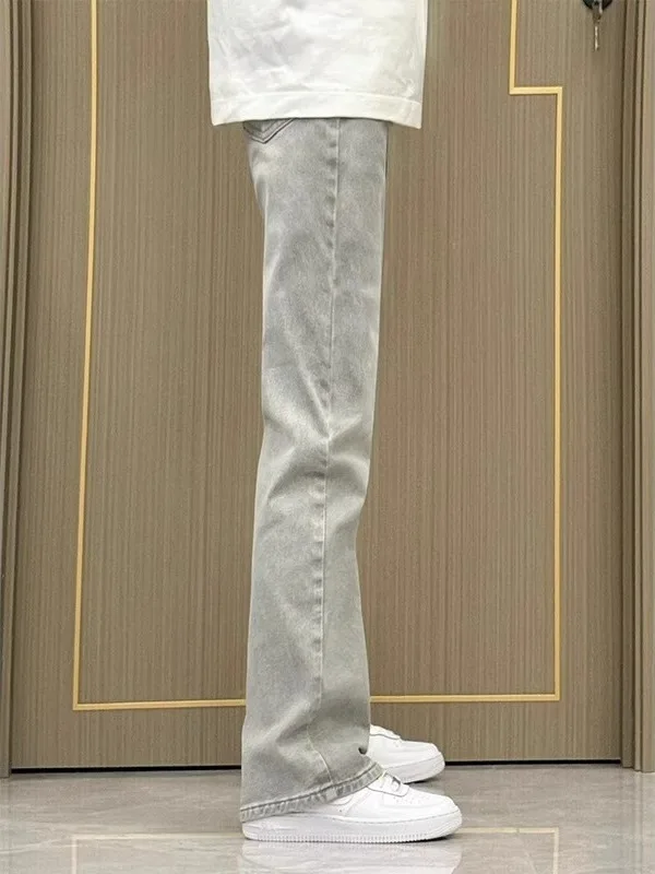 

Retro American Vibe Men's Jeans Spring Autumn e ey High Street Slim Fit Straight Leg Bell Bot Casual Wear