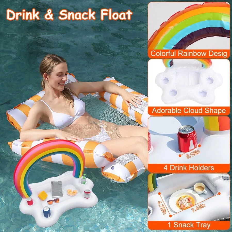 3 pacotes de flutuadores de piscina infláveis para adultos, 1 bebida, lanche, 2 redes de água com travesseiros de alta flutuabilidade, malha de resfriamento