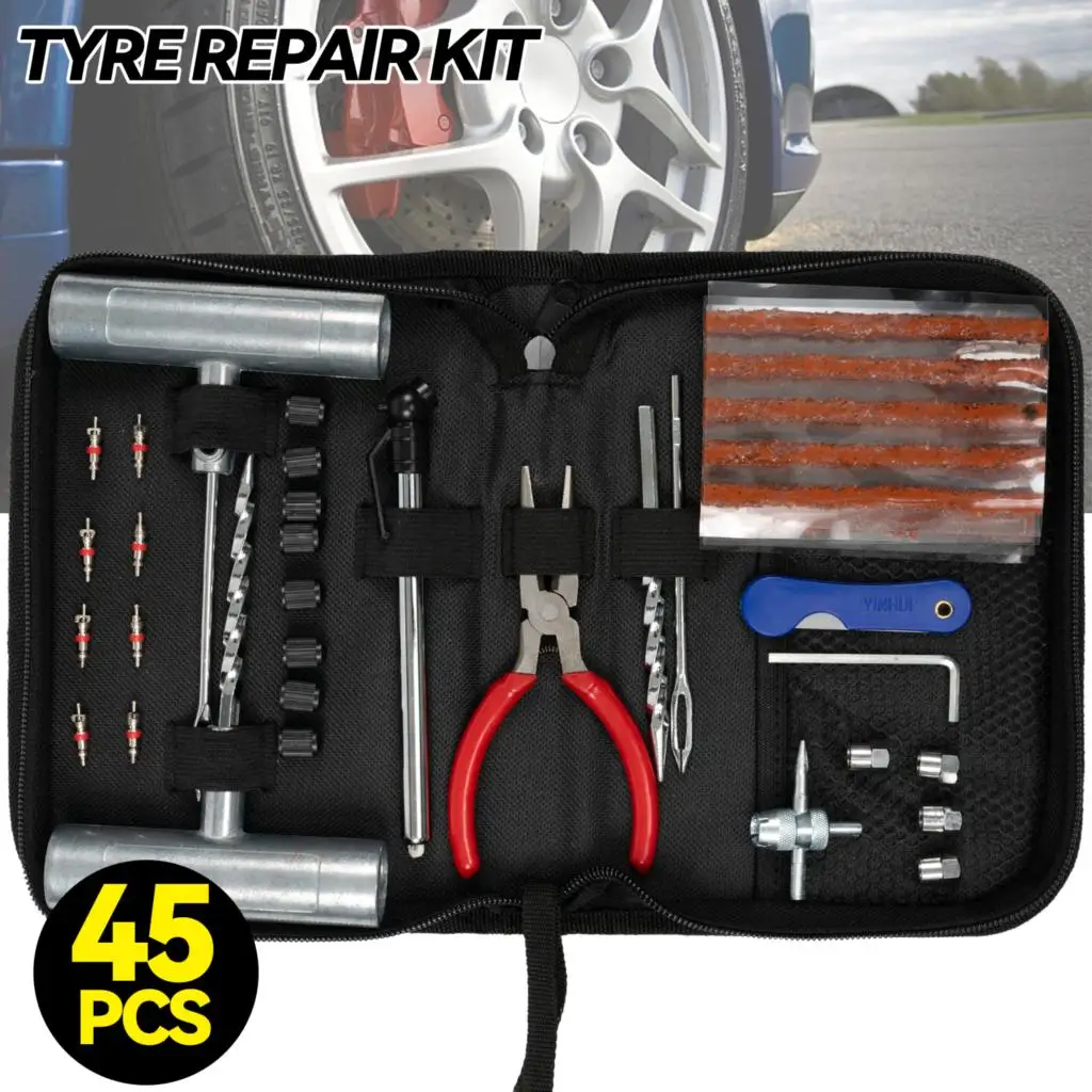 

45Pcs Car Van Motorcycle Bike Emergency Heavy Duty Tubeless Tire Puncture Professional Repair Kit Plug Set Tyre Repair Kit