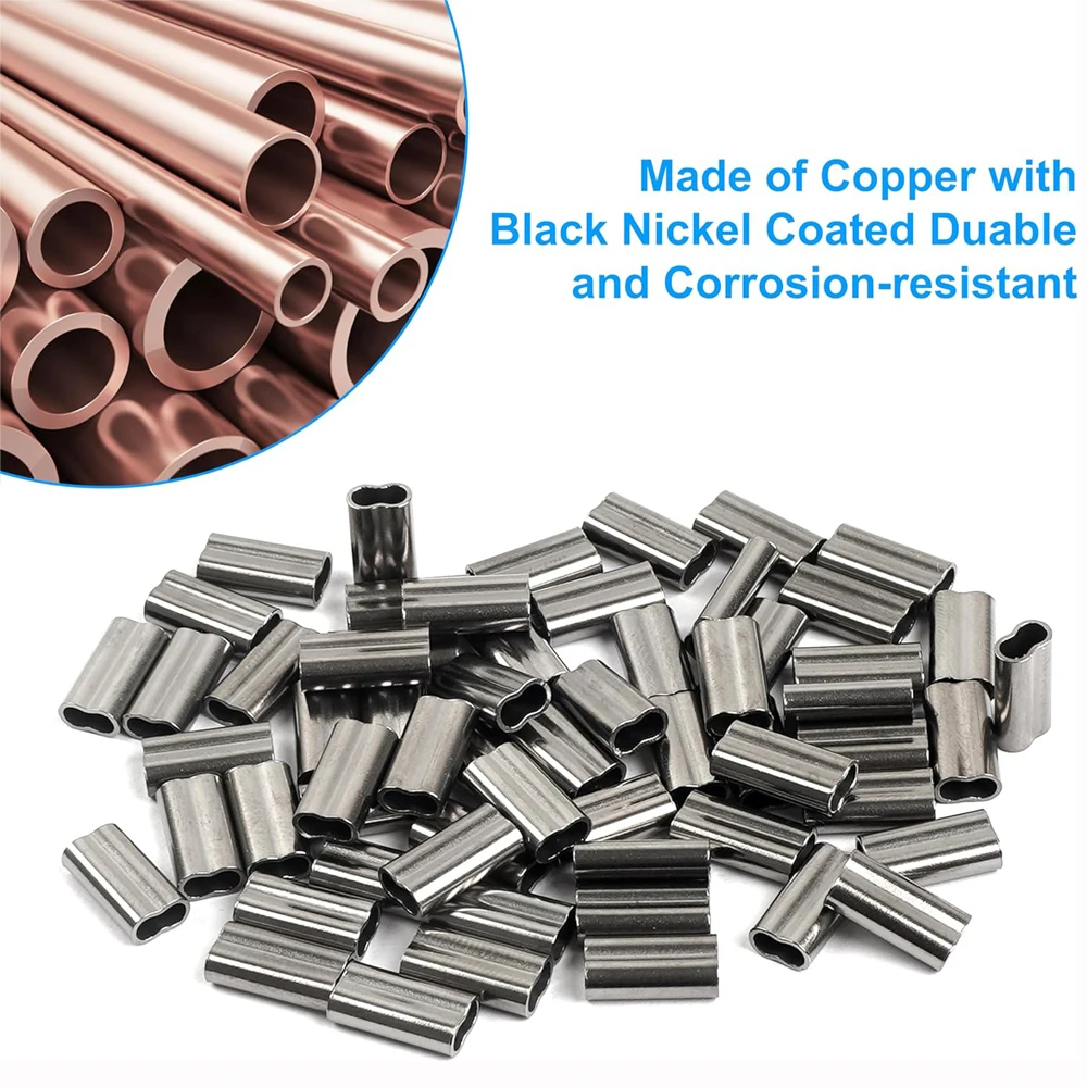 400Pcs Copper Double Barrel Crimp Sleeves High Strength Brass Crimping Loop Sleeve Fishing Line Tube Connector Size 0.8-2.2mm