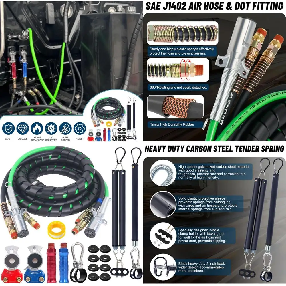 

Комплект воздушной линии для полугрузовика высотой 12 футов с 16-дюймовым двойным и одним комплектом нежных пружин, клейками, ручками, позолоченными ручными уплотнениями и 7-ходовым прицепом.