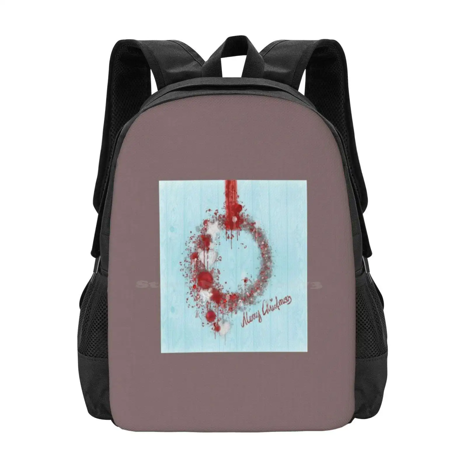 Merry Christmas Pattern Design Laptop Travel School Bags Merry Christmas Door Wreath Colorful Blueness Red Nostalgia Love