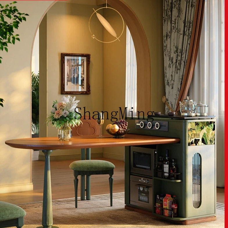 ZYY high end solid wood island dining table integrated household retractable living room household tea table