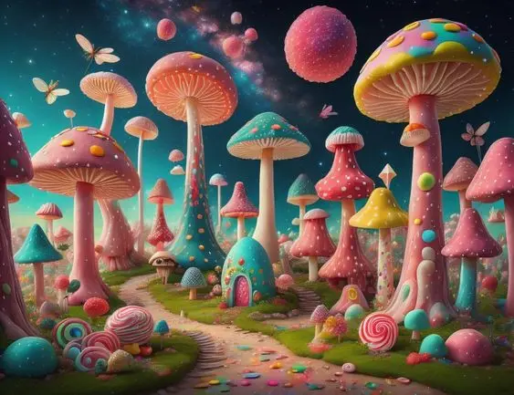 Candyland Wonderland mushroom house road butterfly backdrops computer print scenic Photography Studio Backgrounds