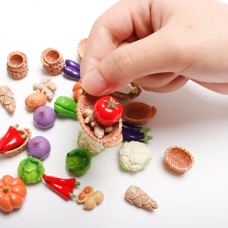 10/20 Pcs Random Mixed Miniature Food Mini Vegetables Baskets Figurines, Micro Landscape DIY Craft Project Home Decoration