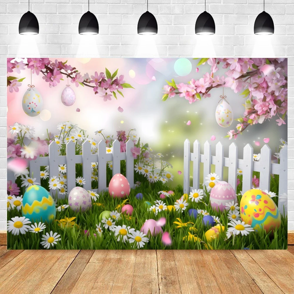 Spring Easter Backdrop for Photography Garden Flower Rabbit Grass Eggs Bunny Kids Birthday Party Background Decor Photo Studio