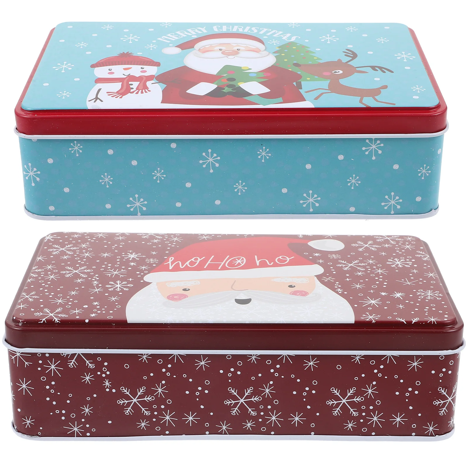 

2 Pcs Xmas Santa Candy Tins Tinplate Storage Containers Cookies Chocolates Festive Christmas Gift Box Treat Holder