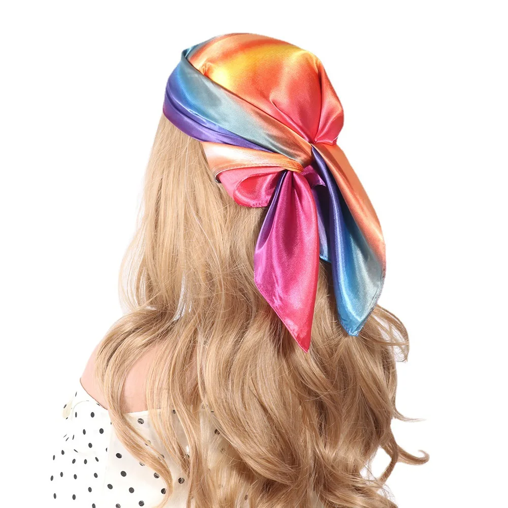 Fashion Gradient Color Small Silk Square Scarf 60*60cm Headband Hairbands Hair Hoop For Women Head Neck Satin Scarf Handkerchief