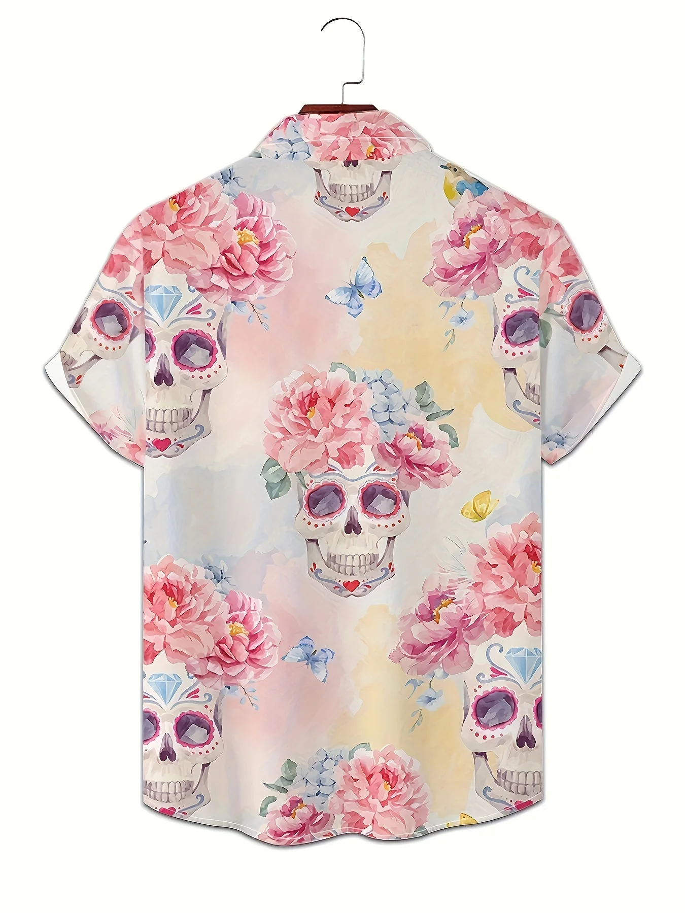 Camicia stampata in 3D con teschio colorato Street Hip Hop Personalità della moda Top casual da uomo Camicia hawaiana a maniche corte allentata estiva