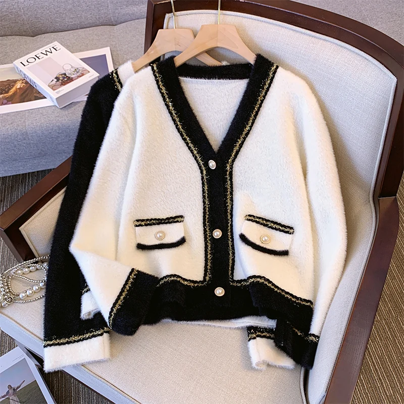 

Chic Vintage Striped patchwork Knit Cardigan Preppy Cute Button Up V Neck Long Sleeve Coat Autumn Y2K Aesthetics Retro Sweater