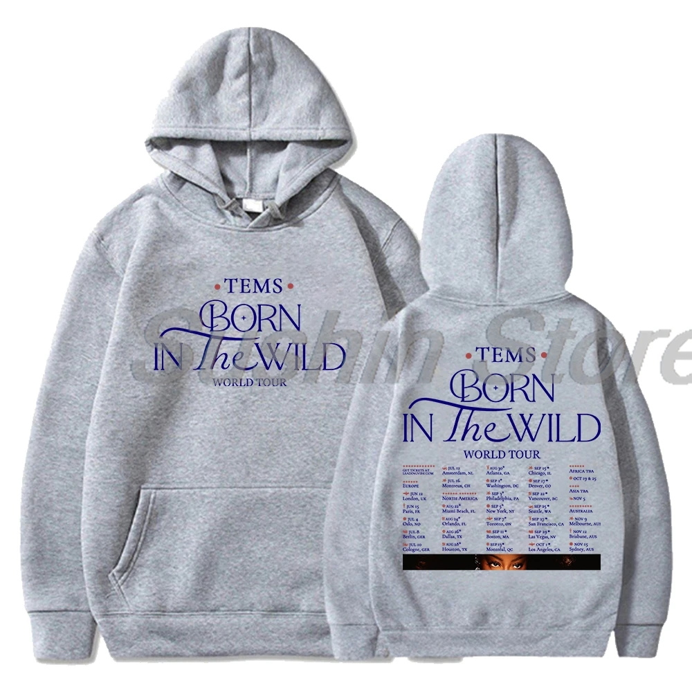 Tems-Born in The Wild World Tour moletom com capuz para homens e mulheres, manga comprida, moletom com capuz, roupas da moda, novo logotipo, 2024