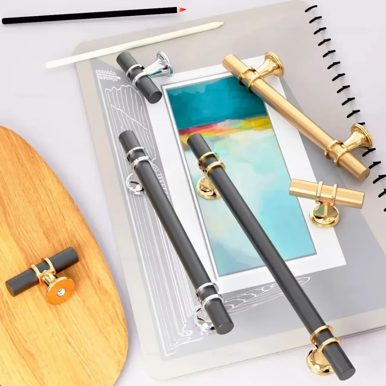 Wardrobe Furniture Hardware Drawer Cabinet Knob Zinc Alloy Black Gold Solid Cupboard Kitchen Handle T Bar House Pull