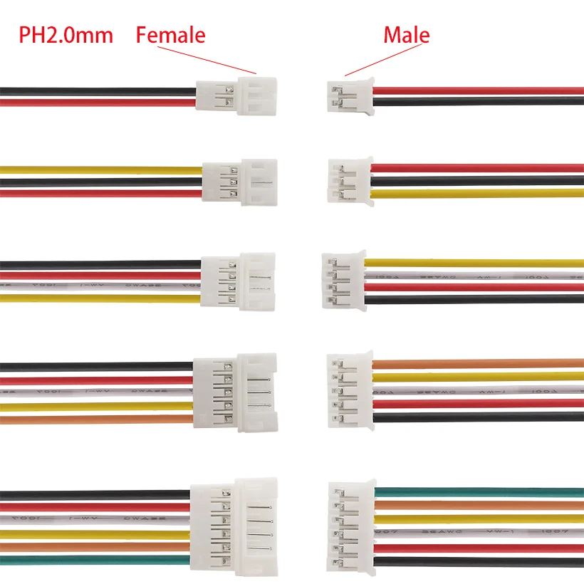 JST1.25 PH2.0 XH SM2.54 2P3P4P5P6P 10/20/30cm Male Female Plug Butt-joint Aerial Docking Crimp Terminal Wire Cable Connector