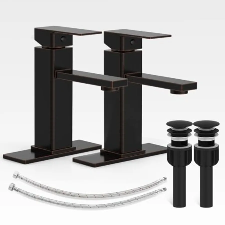 

Bathroom Sink Faucet-2 Sets Oil Rubbed Bronze Bathroom Faucet with Pop-up Drain and 6 Inch Deck Plate Single Handle for Modern