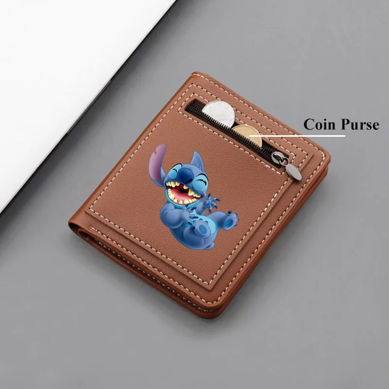 Cartera corta Disney Lilo & Stitch, monedero de cuero con cremallera de Anime Stitch para mujer, tarjeteros con ranura para múltiples tarjetas,