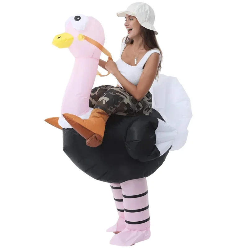 Halloween Party Carnival Costume Adult Role Play Creative Shape Pink Inflatable Ostrich Costume Dress Up Holiday Gift